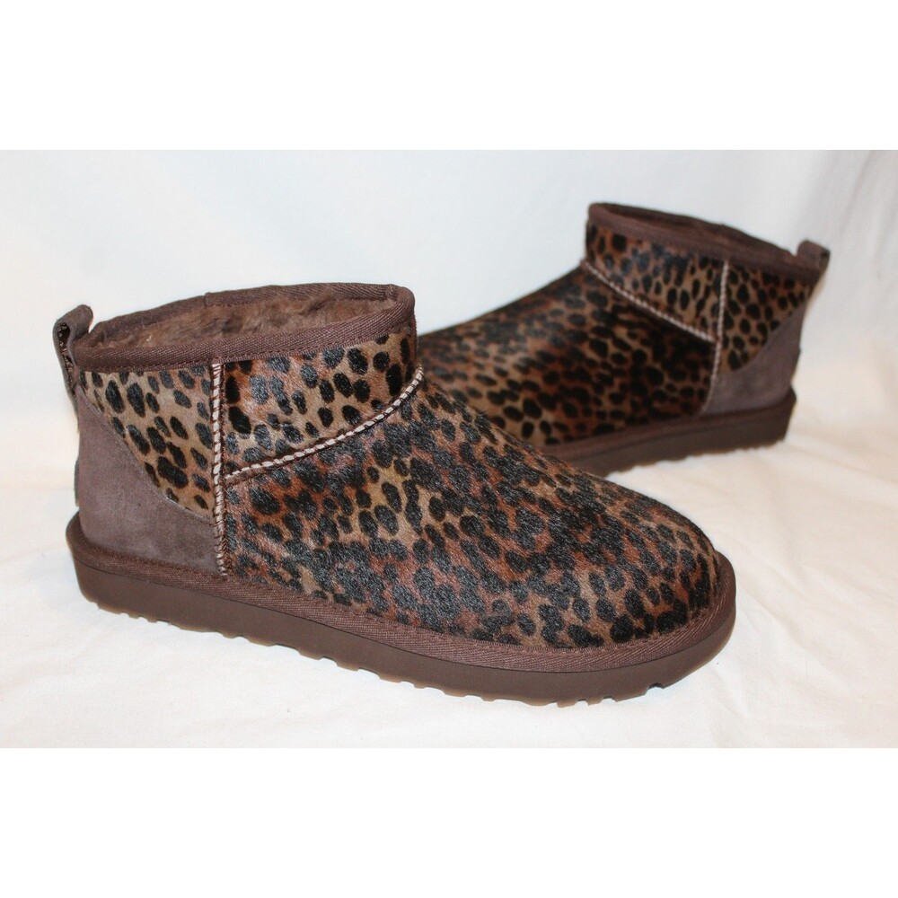 NIB UGG WOMEN'S CASPIAN ULTRA MINI SUEDE SHEARLING BOOTS BCDR BROWN BLACK - Picture 3 of 7
